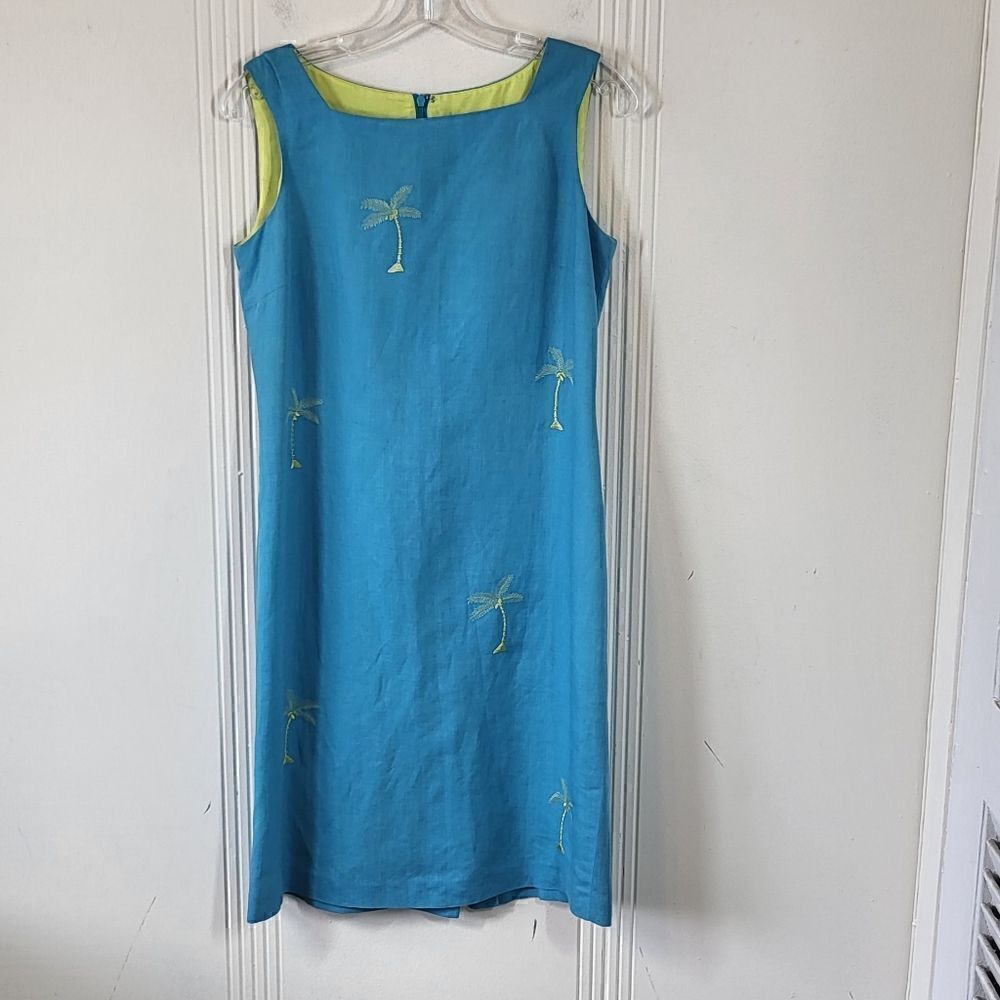 Coldwater Creek Petite Linen Blend Blue Sleeveless Dress